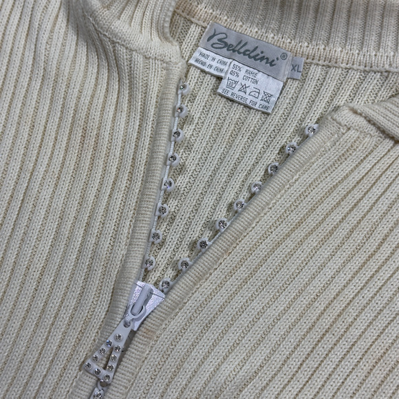 Belldini Sweater Women's XL Ivory Knitted Long Sleeve Collared Full Zip Cardigan - Picture 5 of 7